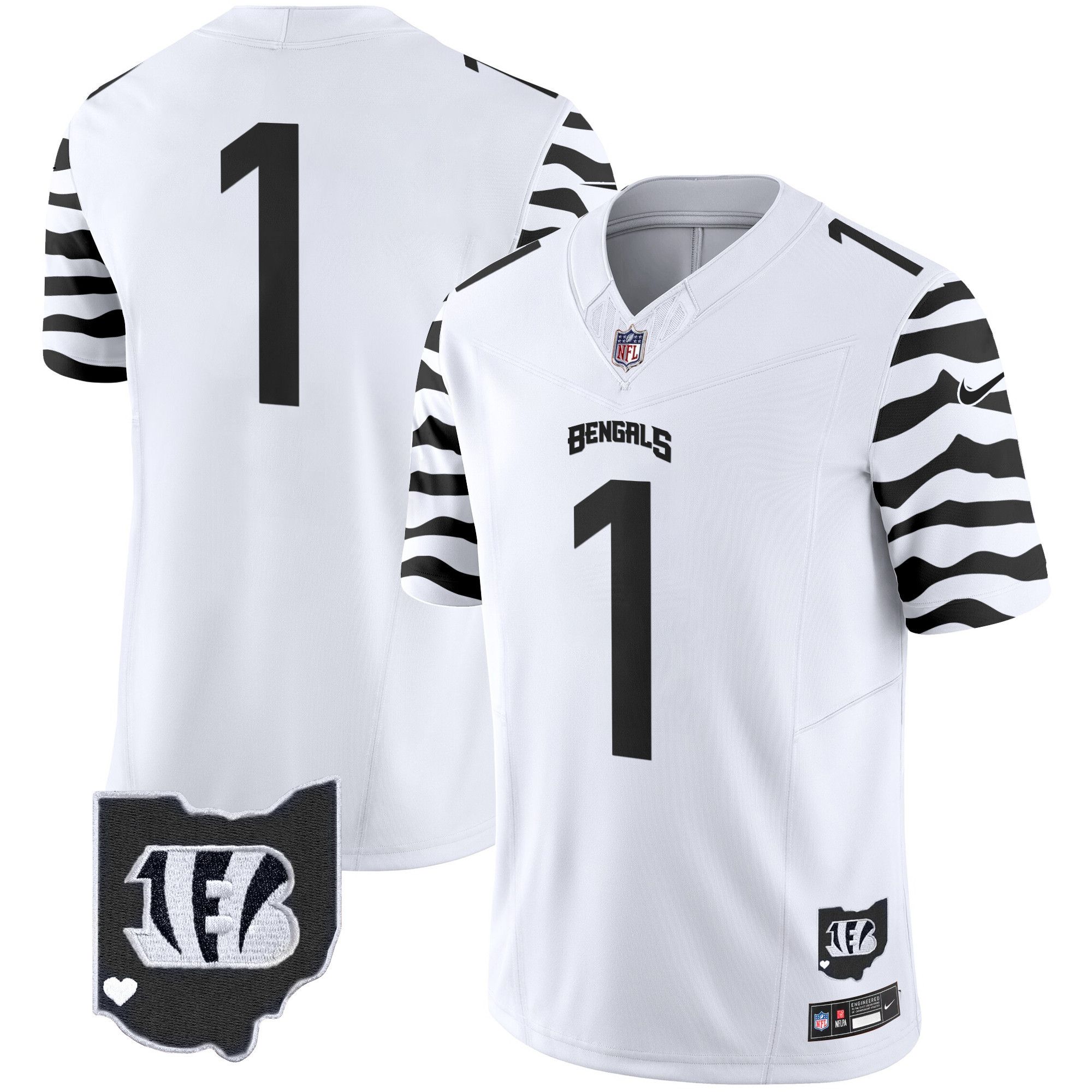 Men Cincinnati Bengals #1 Chase White 2024 Nike Stripes Vapor Limited NFL Jersey style 1